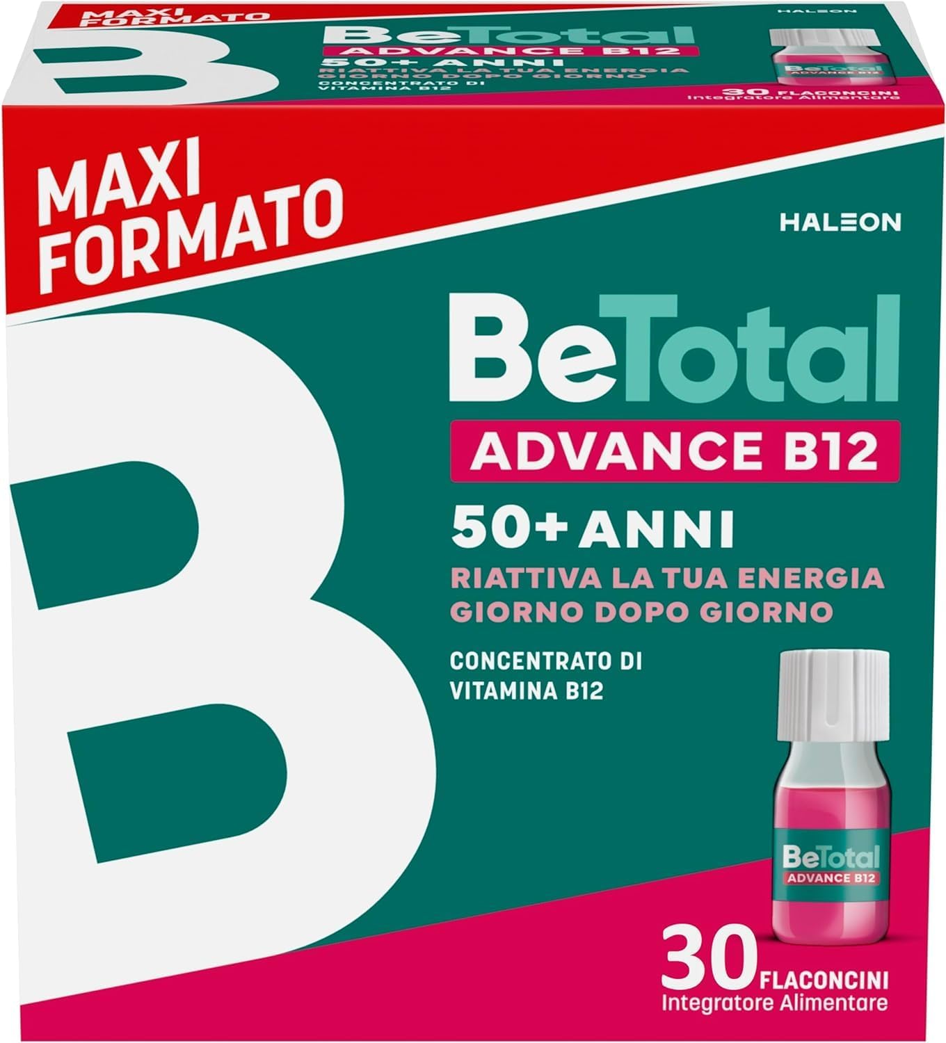 Be-Total Advance B12 Integratore Alimentare Con Vitamina B12, Riattiva la tua Energia Fisica e Mentale, Adulti 50+ Anni, 30 Flaconcini